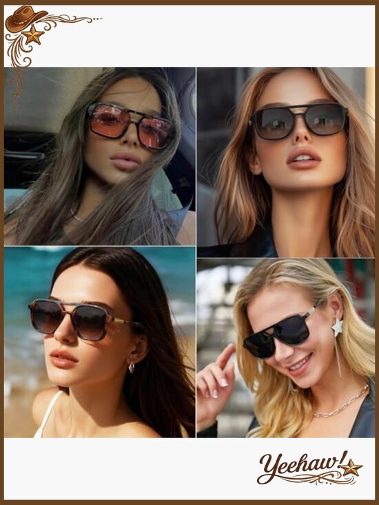 Retro Aviator Sunglasses Lightweight UV400 Protection Double Bridge Square main image 6